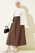 Fermuarlı Kemerli Poplin Etek