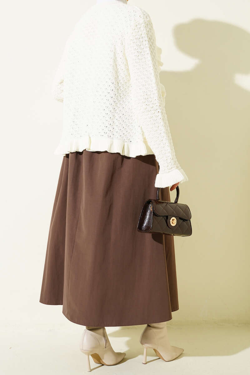 Fermuarlı Kemerli Poplin Etek