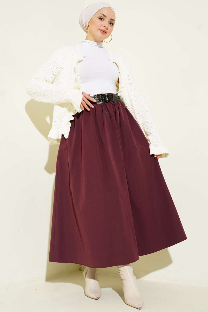 Fermuarlı Kemerli Poplin Etek