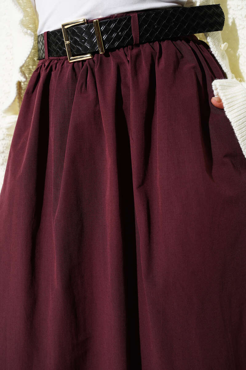 Fermuarlı Kemerli Poplin Etek