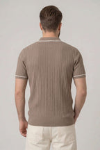 Fermuarlı Merserize T-shirt Açık Kahve