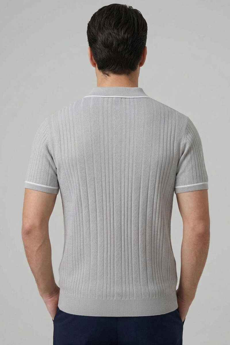 Fermuarlı Merserize T-shirt Gri