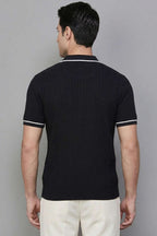 Fermuarlı Merserize T-shirt Siyah