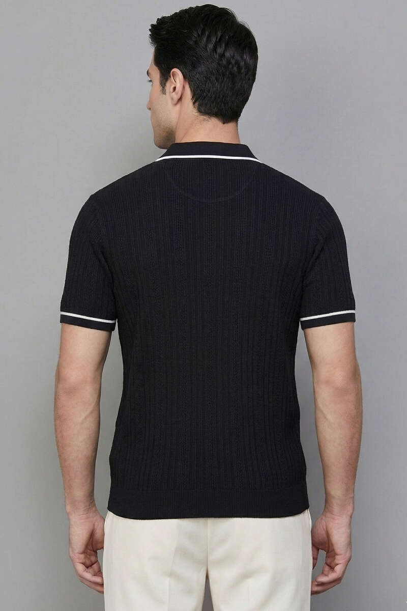 Fermuarlı Merserize T-shirt Siyah