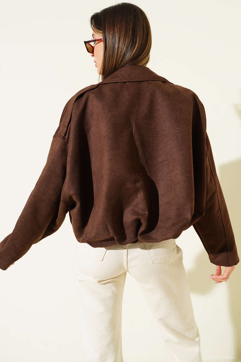 Fermuarlı Oversize Kısa Süet Ceket