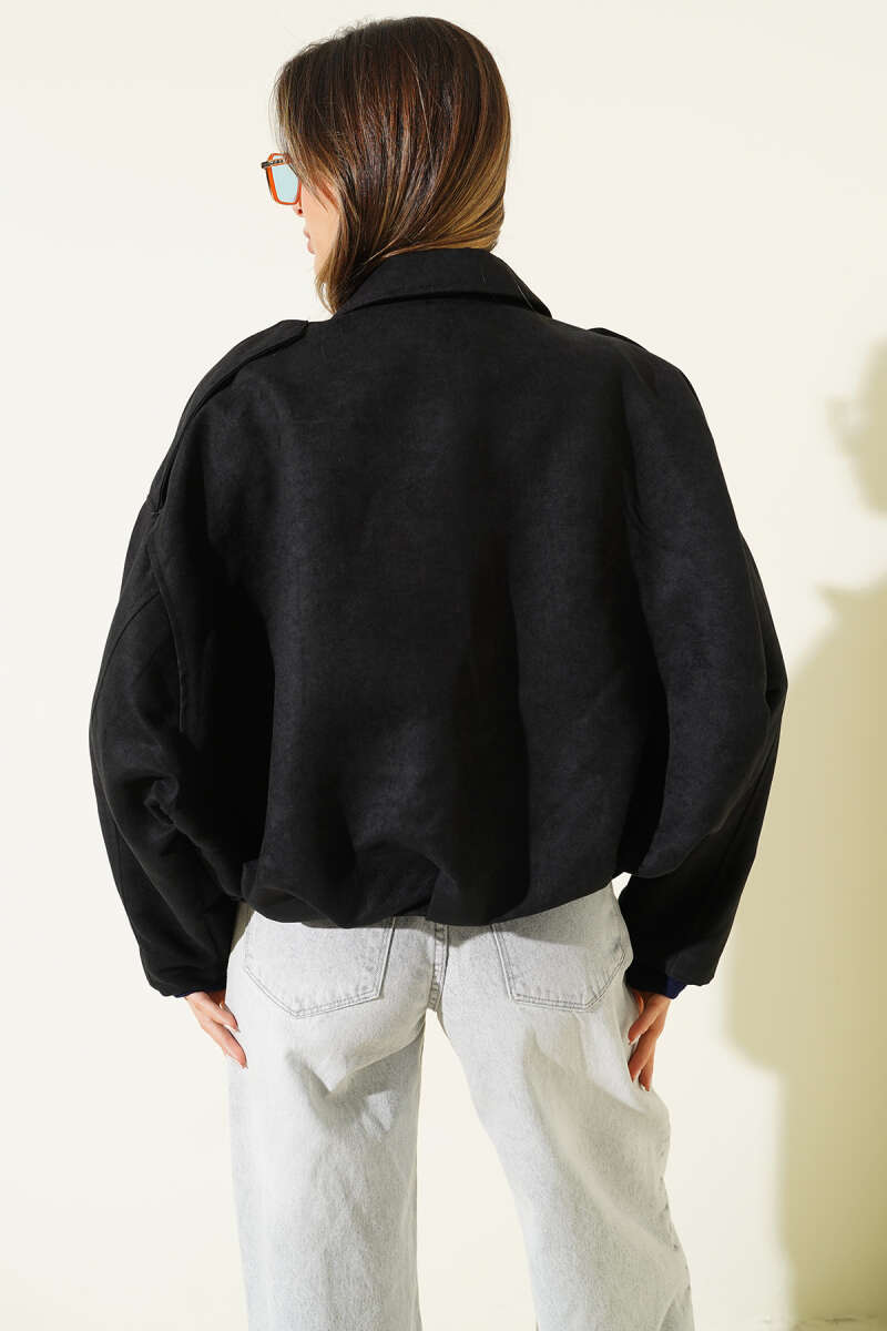 Fermuarlı Oversize Kısa Süet Ceket