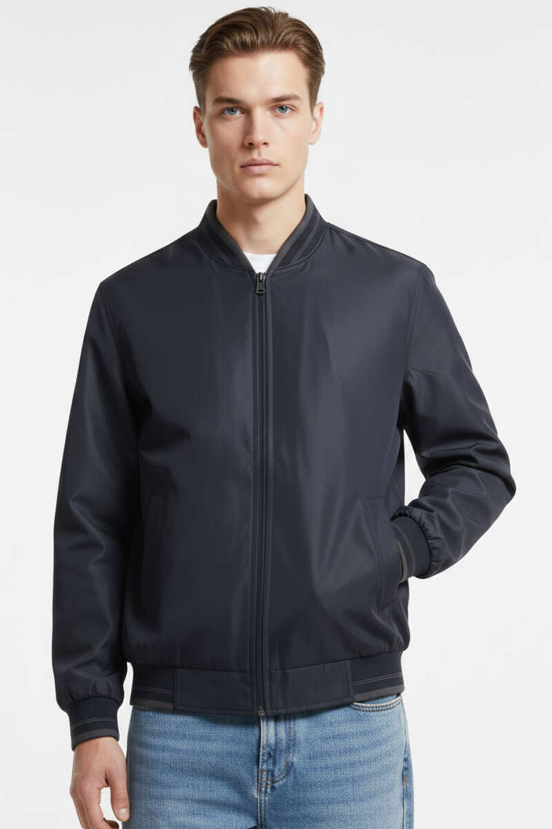 Zippered Rib Detailed Seasonal Men's Coat