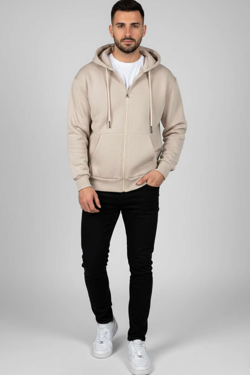 Fermuarlı Üç İplik Erkek Sweatshirt