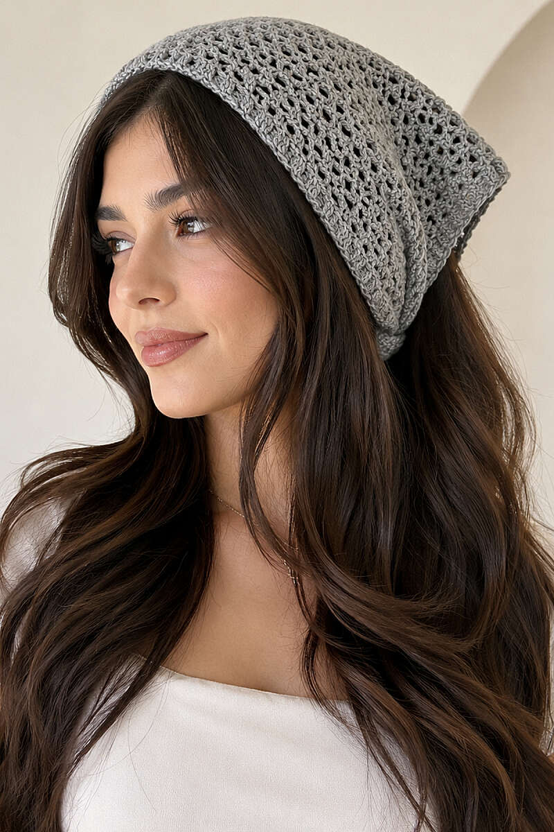 File Örgülü Bağlamalı Bandana Gri