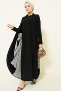 Fileli Detaylı Abaya Siyah