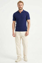 Fitilli Açık Polo Yaka Erkek Triko T-shirt