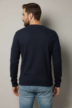 Fitilli Dikiş Detaylı Erkek Sweatshirt Lacivert
