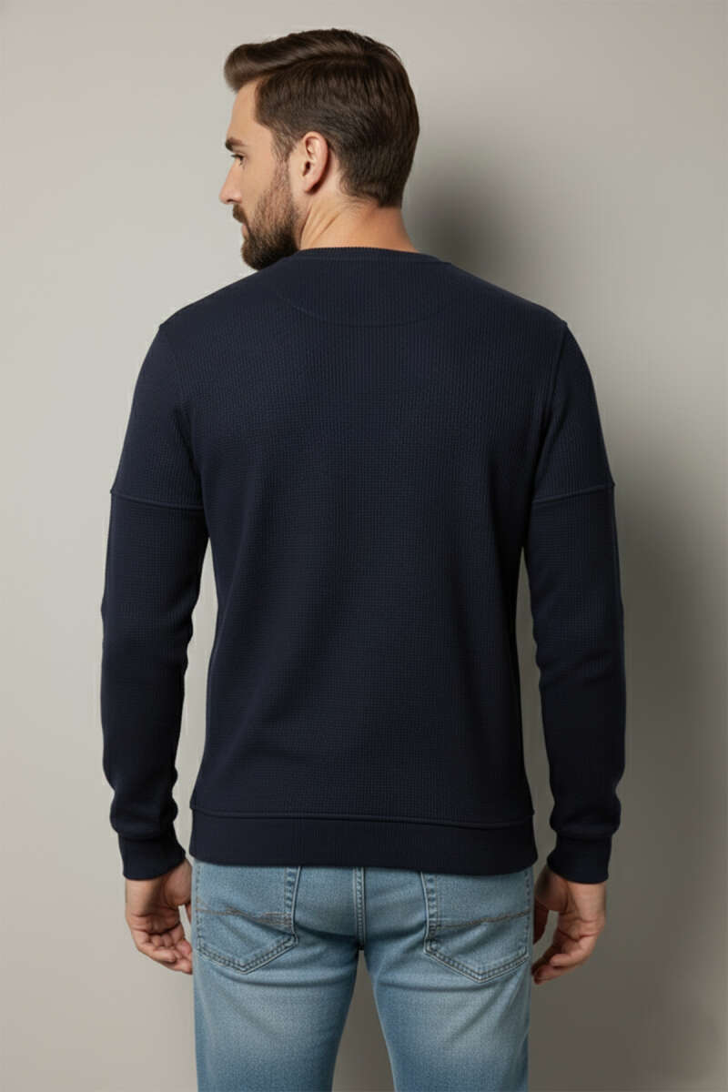 Fitilli Dikiş Detaylı Erkek Sweatshirt Lacivert