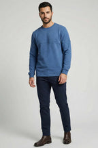 Fitilli Dikiş Detaylı Erkek Sweatshirt Mavi