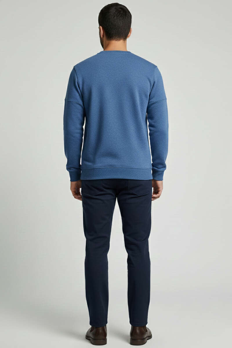 Fitilli Dikiş Detaylı Erkek Sweatshirt Mavi