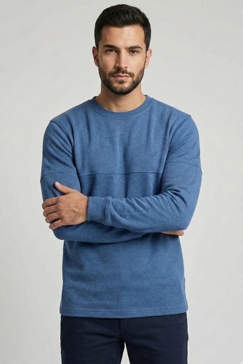 Fitilli Dikiş Detaylı Erkek Sweatshirt Mavi