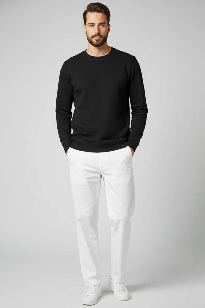 Fitilli Dikiş Detaylı Erkek Sweatshirt Siyah