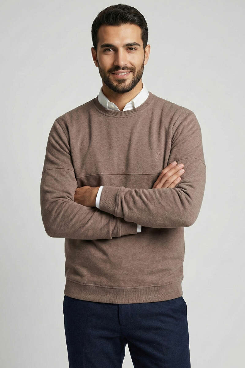 Fitilli Dikiş Detaylı Erkek Sweatshirt Vizon