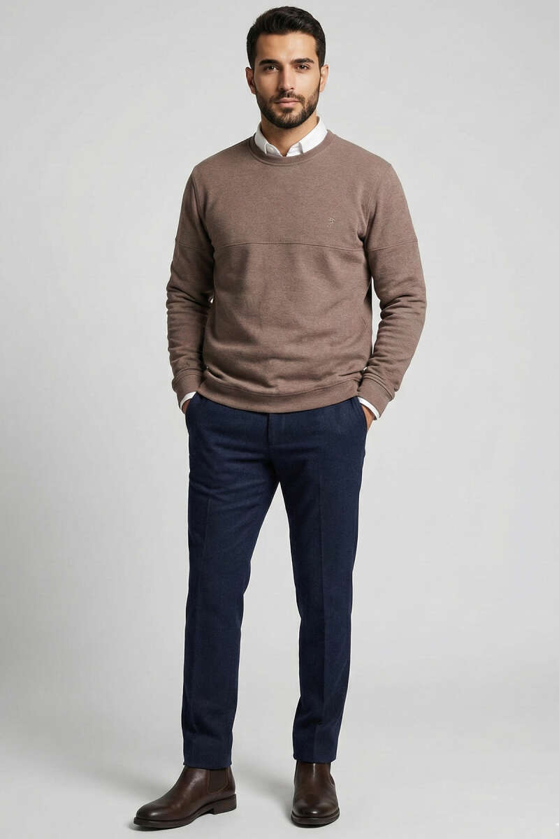 Fitilli Dikiş Detaylı Erkek Sweatshirt Vizon
