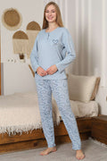 Fitilli Kalp Nakışlı Uzun Kol Pijama Takımı Bebe Mavi