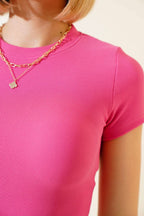 Fitilli Triko Crop Fuşya