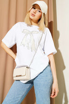Fiyonk Baskılı Mini Taşlı T-shirt