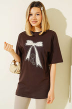 Fiyonk Baskılı Mini Taşlı T-shirt