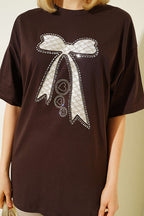 Fiyonk Baskılı Mini Taşlı T-shirt