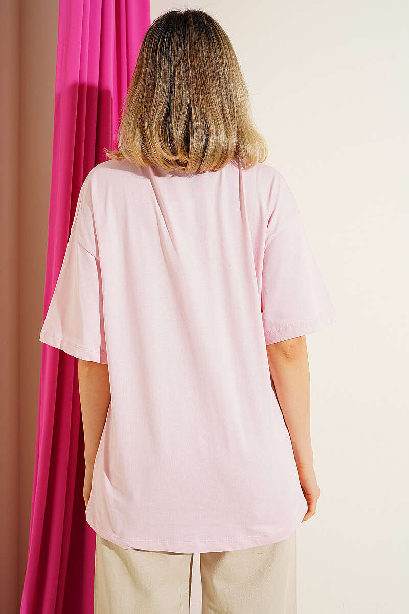 Fiyonk Baskılı Mini Taşlı T-shirt