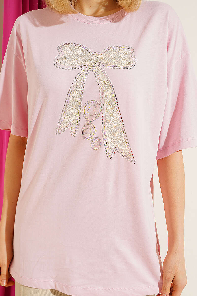Fiyonk Baskılı Mini Taşlı T-shirt