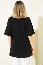 Fiyonk Baskılı Mini Taşlı T-shirt Siyah