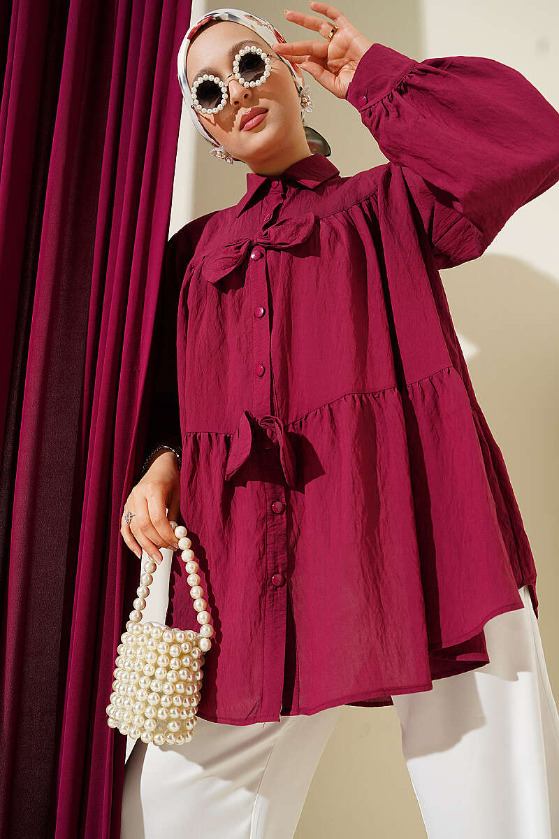 Fiyonk Detaylı Oversize Gömlek