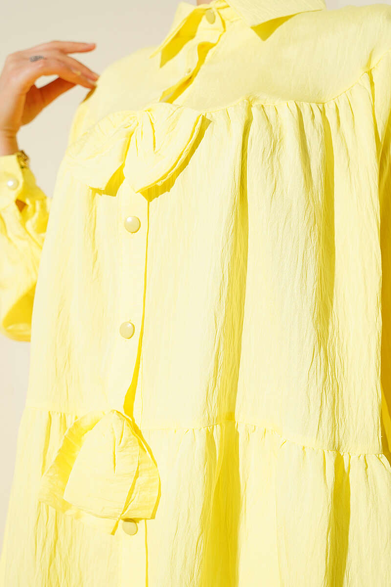Fiyonk Detaylı Oversize Gömlek Sarı