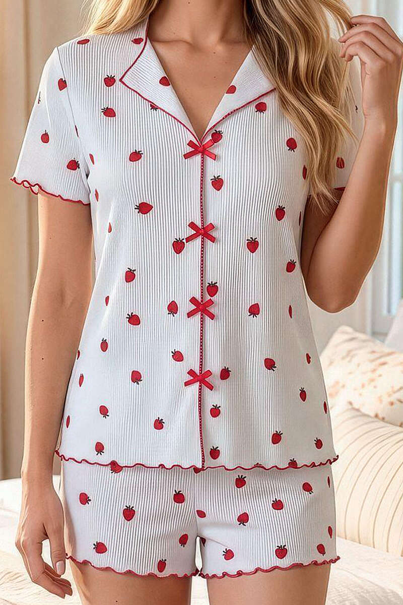 Fiyonklu Desenli Şortlu Pijama Takımı