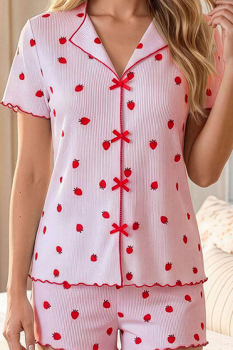 Fiyonklu Desenli Şortlu Pijama Takımı
