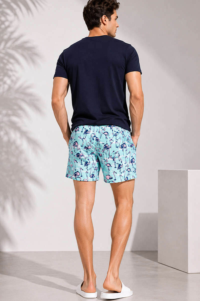Flamingo Desen Erkek Deniz Şortu Yeşil
