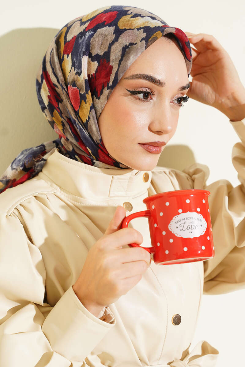 Flamlı Ebruli Desenli Eşarp