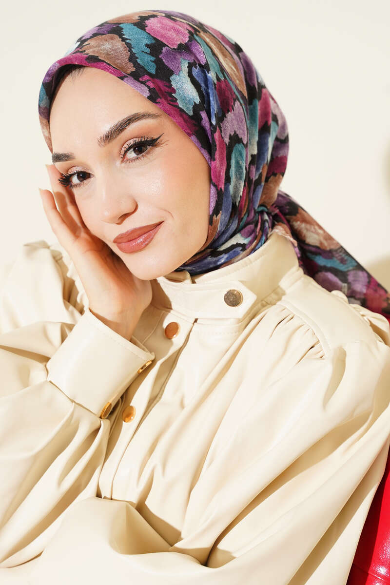 Flamlı Ebruli Desenli Eşarp