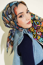 Flamlı Ebruli Desenli Eşarp