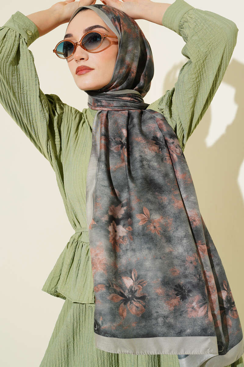 Floral Batik Desen Şal Çağla Yeşili