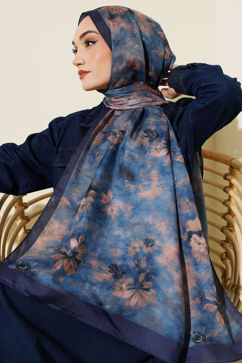 Floral Batik Desen Şal Mavi