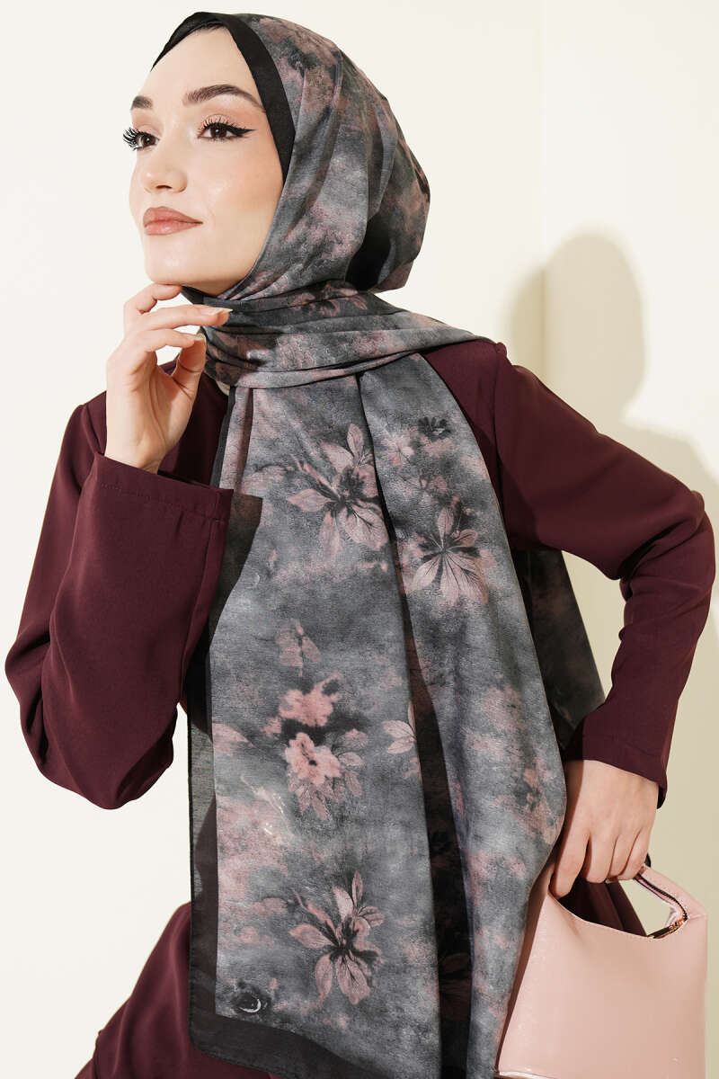 Floral Batik Desen Şal Siyah