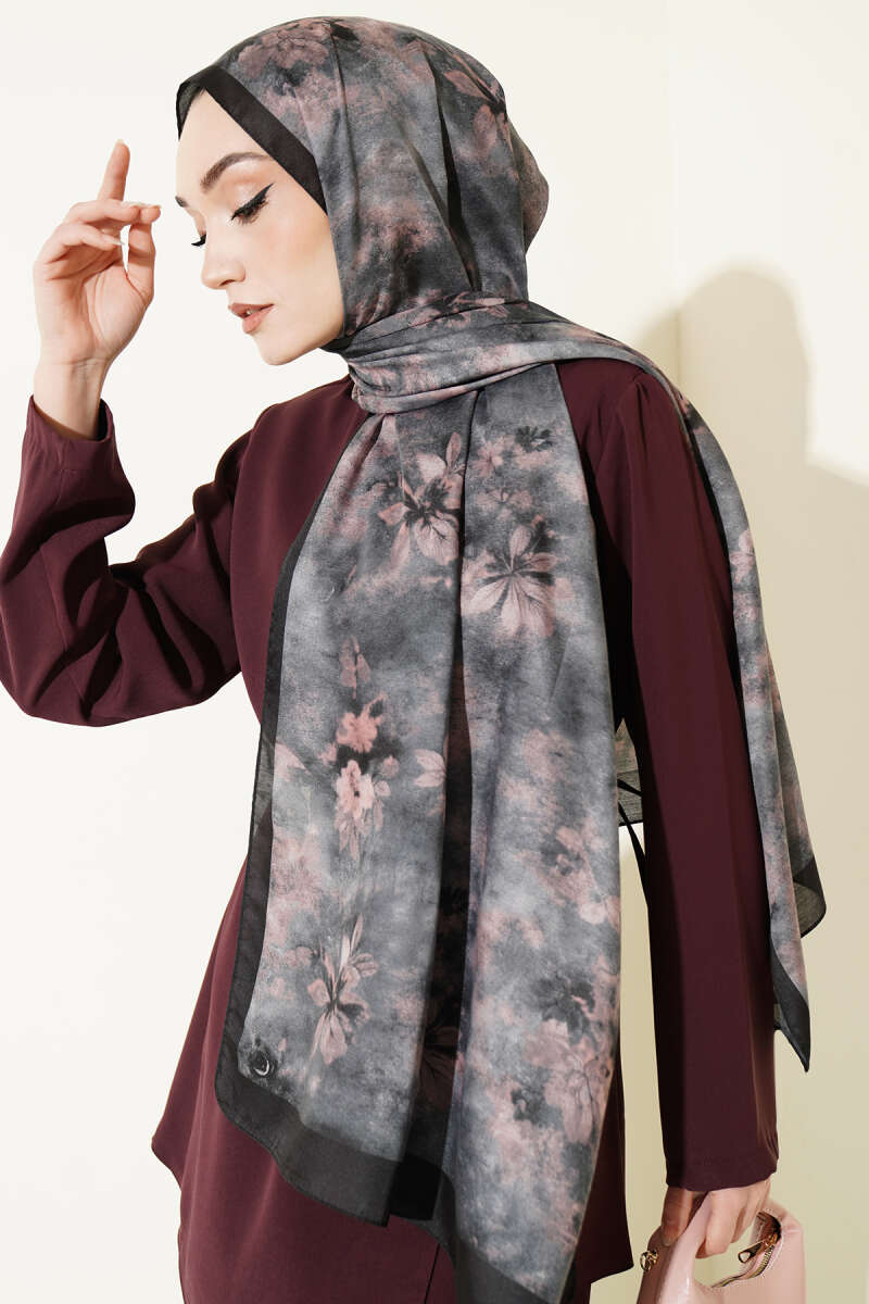 Floral Batik Desen Şal Siyah