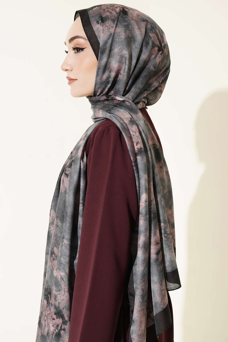 Floral Batik Desen Şal Siyah