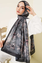 Floral Batik Desen Şal Siyah Bej