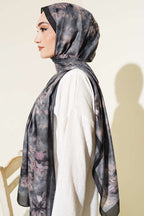 Floral Batik Desen Şal Siyah Bej