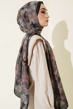 Floral Batik Desen Şal Siyah Gri