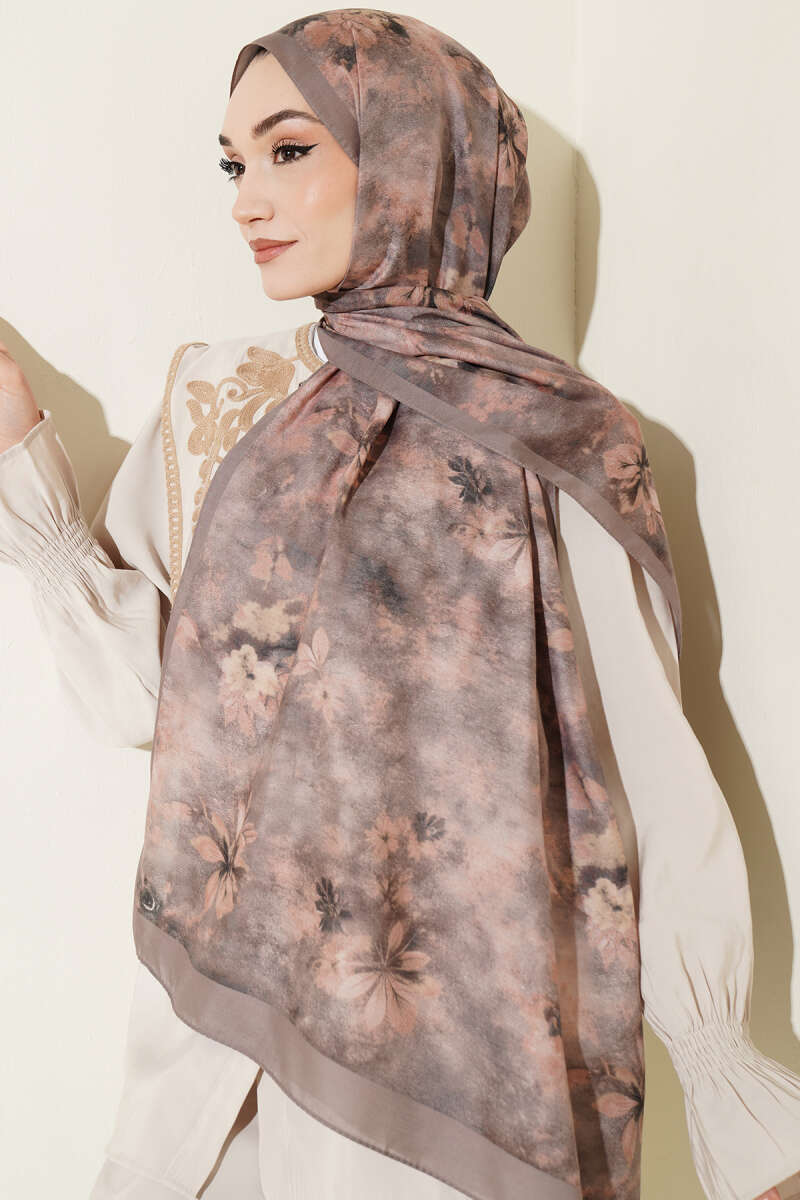 Floral Batik Desen Şal Vizon