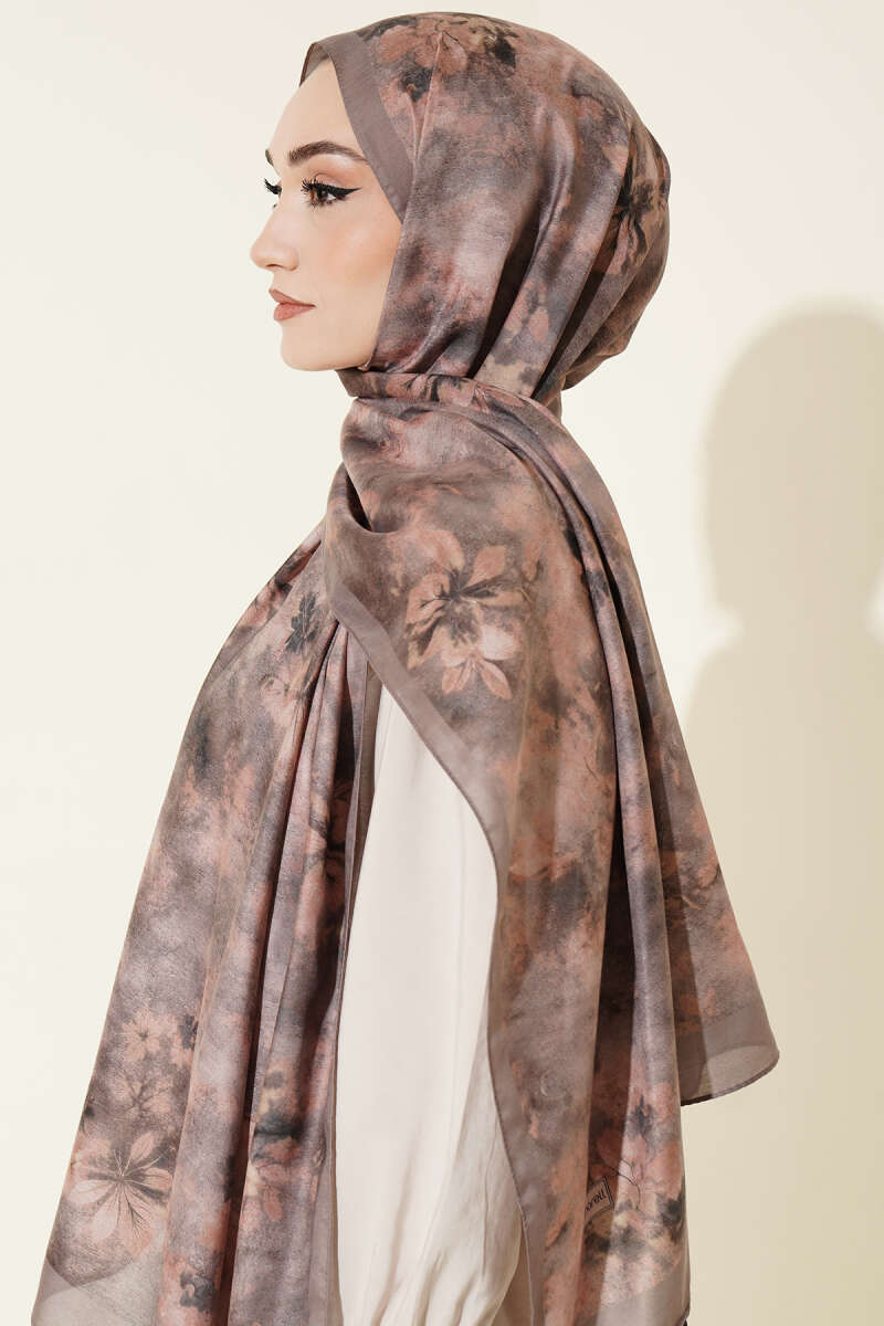 Floral Batik Desen Şal Vizon
