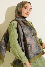 Floral Batik Desen Şal Zeytin Yeşili